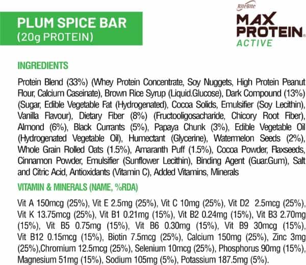 Ritebite Max Protein Active Plum Spice Bars 420G - Pack Of 6 (70G X 6)