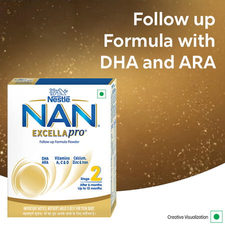 Nestle Nan Excella Pro 2 Follow-Up Formula With Dha & Ara | For 6-12 Months | 400g Pouch In Box
