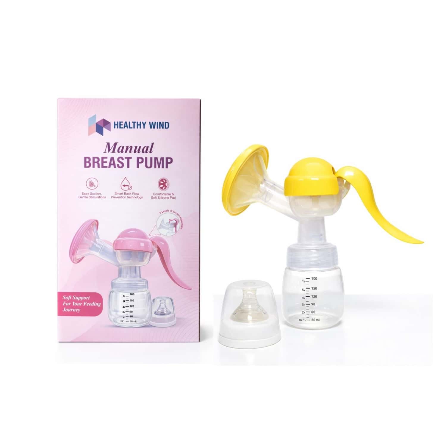 Healthywind Manual Breast Pump For Mothers | 3-Level Suction Control | Bpa Free - Manual (Yellow)