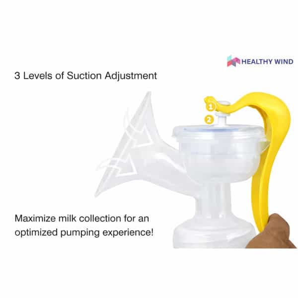 Healthywind Manual Breast Pump For Mothers | 3-Level Suction Control | Bpa Free - Manual (Yellow)