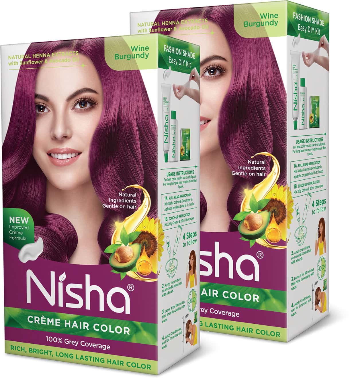Nisha Creme Hair Color Wine Burgundy 120g Pack Of 2 | Ammonia Free Permanent Hair Colour
