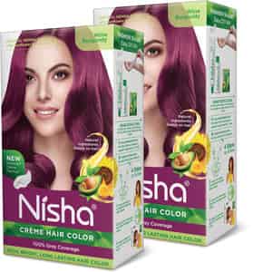 Nisha Creme Hair Color Wine Burgundy 120g Pack Of 2 | Ammonia Free Permanent Hair Colour