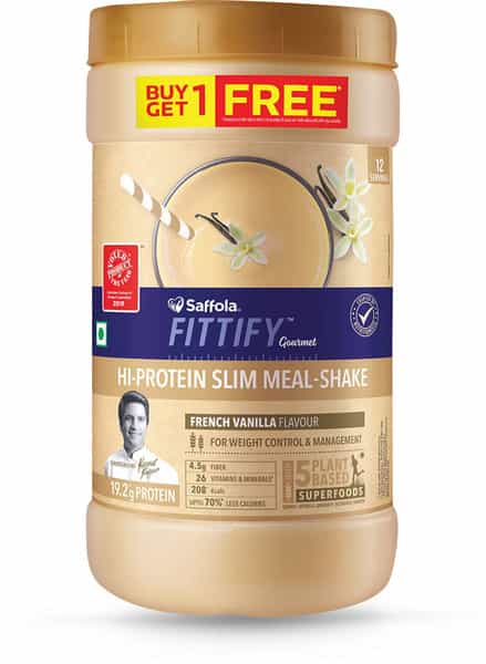 Saffola Fittify Hi-Protein Slim Meal Shake French Vanilla Buy 1 Get 1 Each Pack 420 Gm