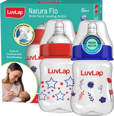 Buy LUVLAP ANTI-COLIC WIDE NECK NATURA FLO BABY FEEDING BOTTLE