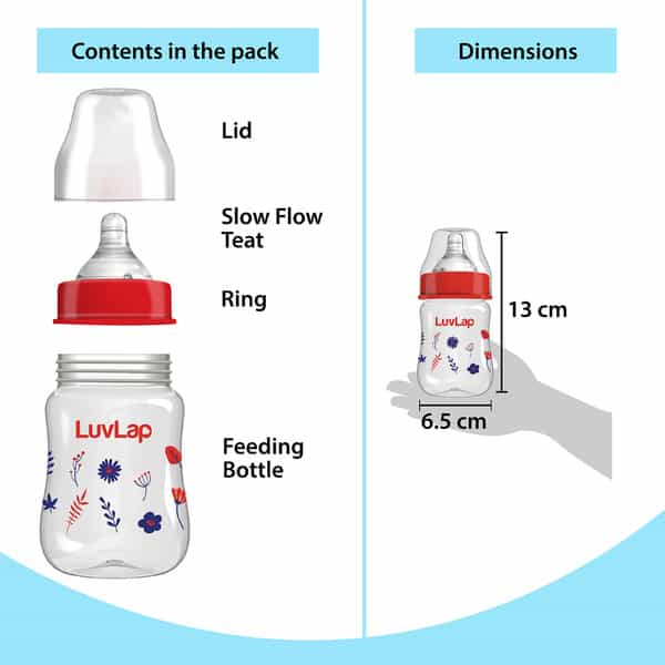Luvlap Anti-Colic Wide Neck Natura Flo Baby Feeding Bottle 150Ml Pack Of 2 Floral & Stars Bpa Free