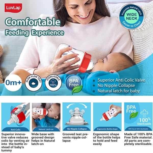 Luvlap Anti-Colic Wide Neck Natura Flo Baby Feeding Bottle 150Ml Pack Of 2 Floral & Stars Bpa Free