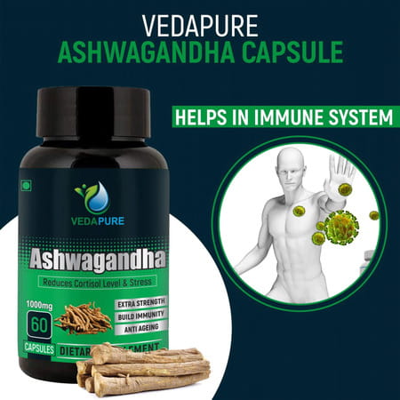 Vedapure Ashwagandha ( Withania Somnifera ) Energy & Endurance- 60 Capsules (Pack Of 1)