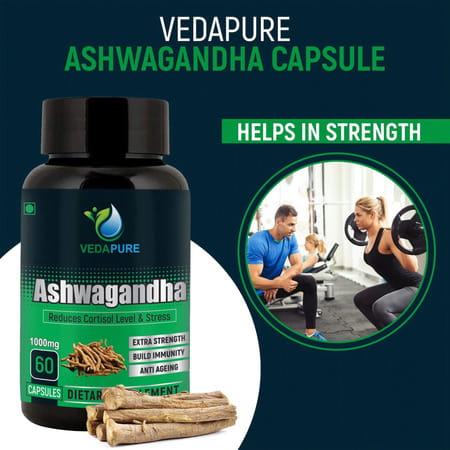 Vedapure Ashwagandha ( Withania Somnifera ) Energy & Endurance- 60 Capsules (Pack Of 1)