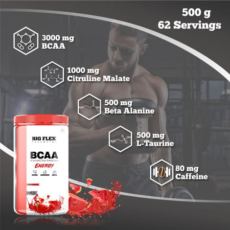 Bigflex Essential Bcaa Energy Watermelon (500gm) - Jar