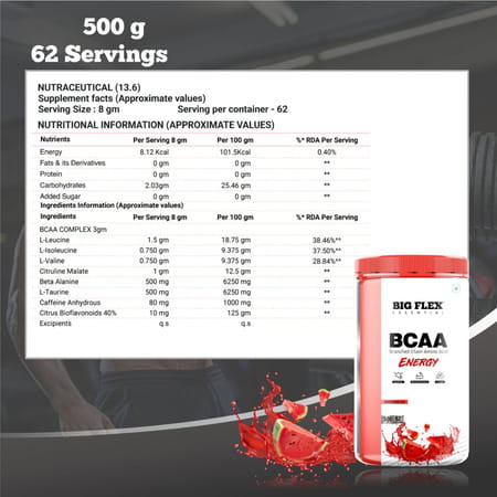 Bigflex Essential Bcaa Energy Watermelon (500gm) - Jar