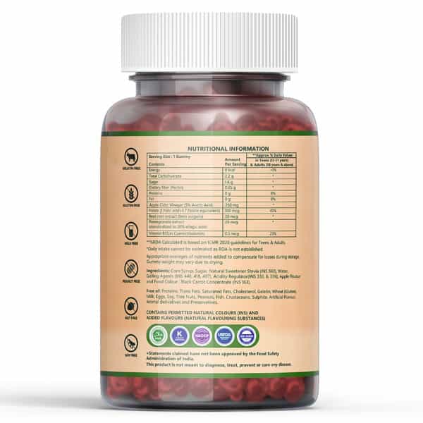Inlife Apple Cider Vinegar Gummies For Weight Management With Folic Acid -30 Apple Flavour Gummies