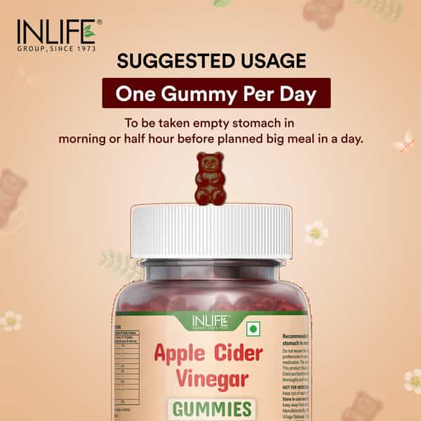 Inlife Apple Cider Vinegar Gummies For Weight Management With Folic Acid -30 Apple Flavour Gummies