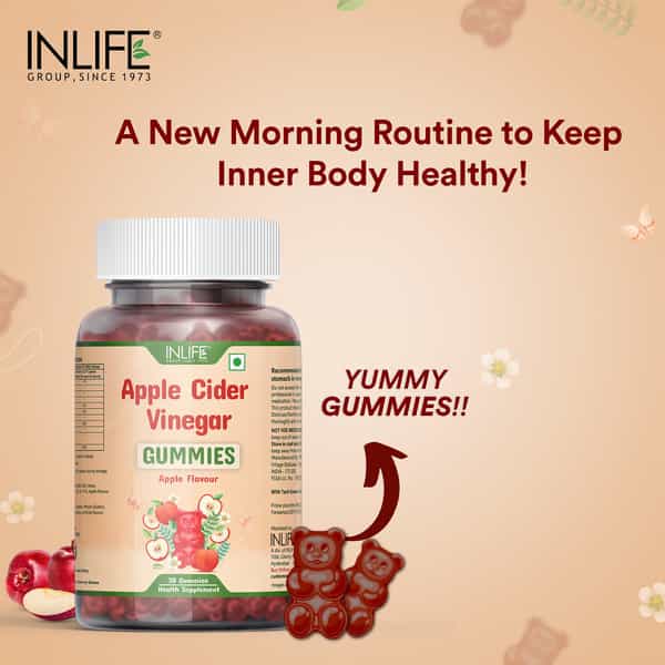 Inlife Apple Cider Vinegar Gummies For Weight Management With Folic Acid -30 Apple Flavour Gummies