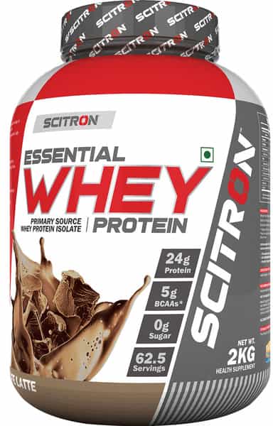 Scitron Essential Whey Protein Isolate|24G Protein, 5G Bcaas, Digezyme, Post Workout|Cafe Latte|2Kg