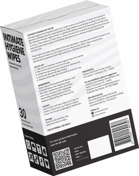 Skin Elements Intimate Hygiene Wipes With Tea Tree Oil & Neem Extracts - Pack Of 30