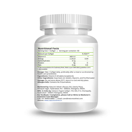 Natures Velvet Vitamin E 400 Iu | 60 Softgels