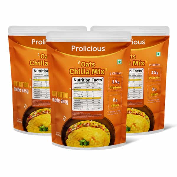 Prolicious Oats Chilla Mix | High Protein & Fiber | Plant Based | No Palm Oil (400G | Pack Of 3)
