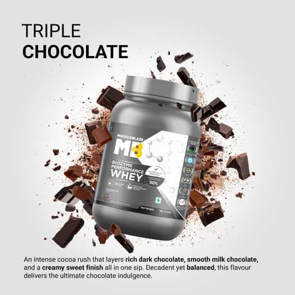 Muscleblaze Biozyme Performance Whey Protein Powder | 25G Protein Per Scoop - Triple Chocolate (1Kg)