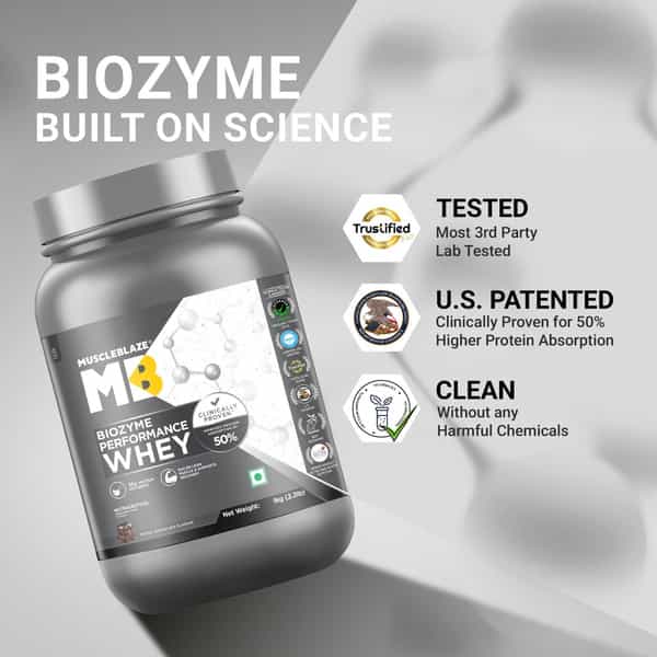 Muscleblaze Biozyme Performance Whey Protein Powder | 25G Protein Per Scoop - Triple Chocolate (1Kg)