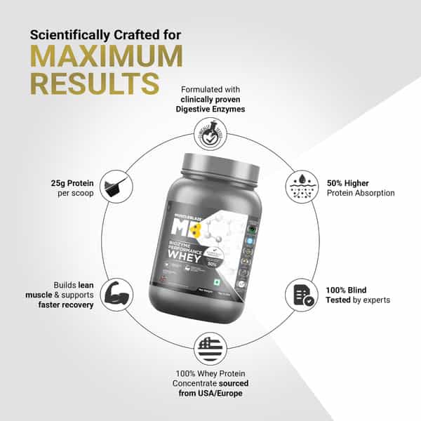 Muscleblaze Biozyme Performance Whey Protein Powder | 25G Protein Per Scoop - Triple Chocolate (1Kg)