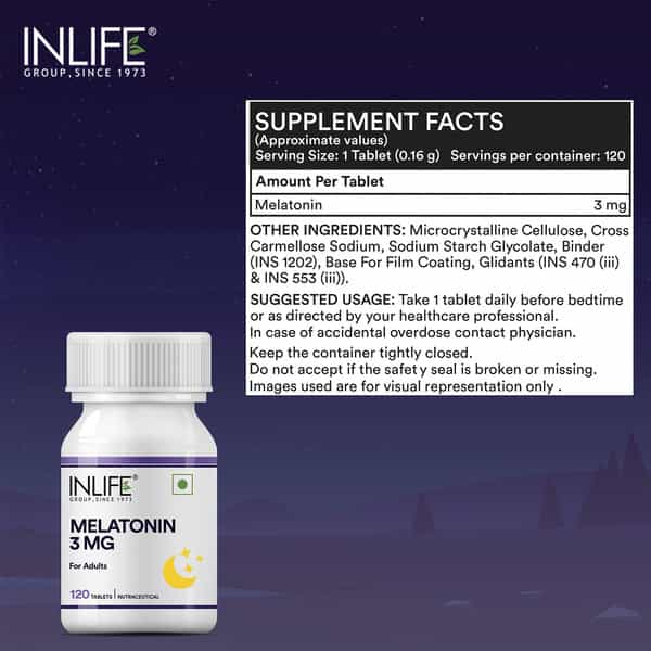 Inlife Melatonin 3Mg Tablets | Promotes Sleep And Relaxation For Men And Women - 120 Tablets