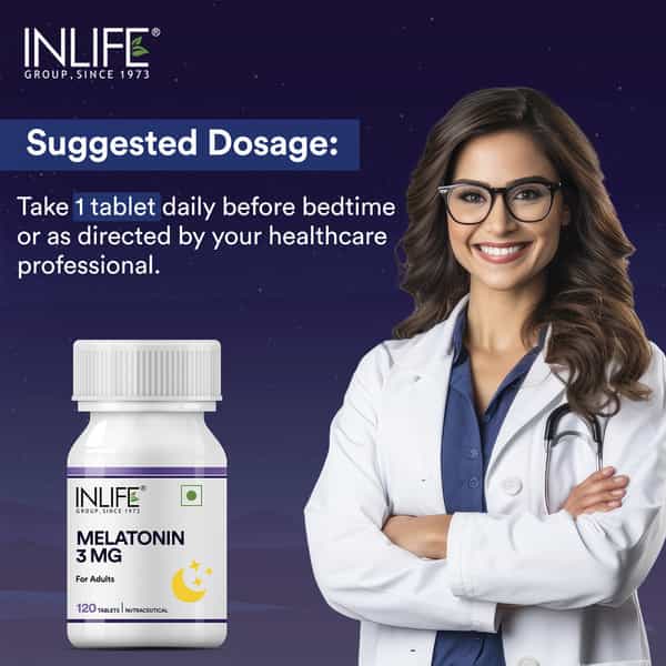 Inlife Melatonin 3Mg Tablets | Promotes Sleep And Relaxation For Men And Women - 120 Tablets