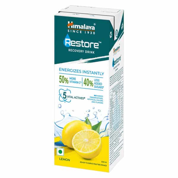 Himalaya Restore Revocery Drink | Lemon Flavor | Instant Energy | 5 Vital Electrolytes | 200 Ml