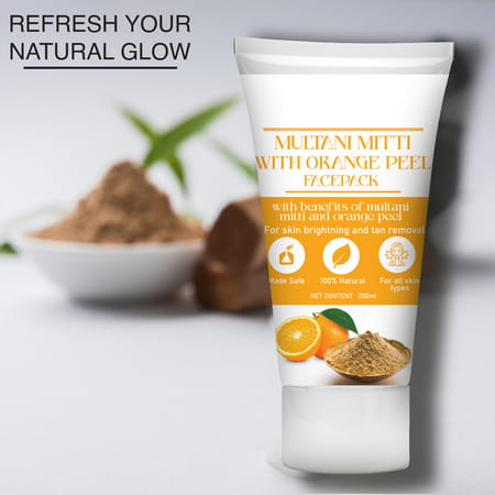 Multani Mitti With Orange Peel Face Pack - Natural Skin Cleanser For Glowing And Clear Skin (200ml)