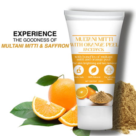Multani Mitti With Orange Peel Face Pack - Natural Skin Cleanser For Glowing And Clear Skin (200ml)