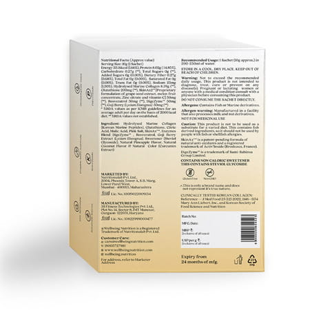 Wellbeing Nutrition Glow Korean Marine Collagen Type 1 & 3 Peptides - Pinacolada 6 Sachets