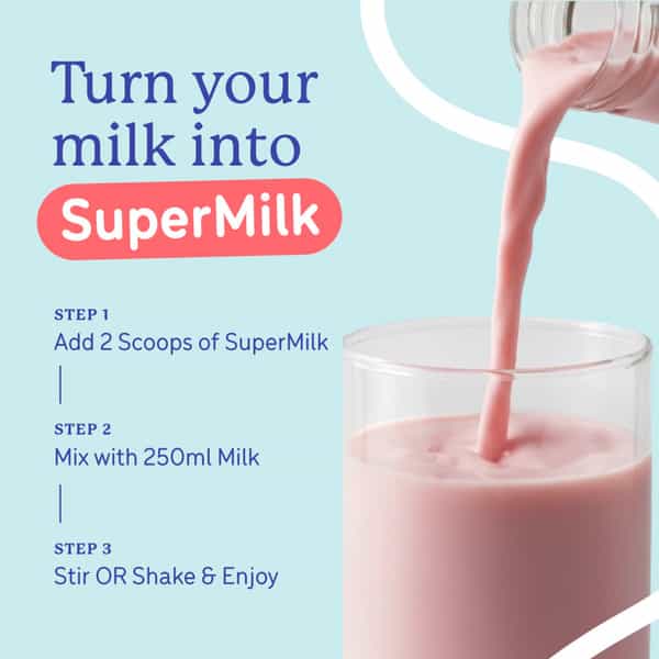 Gritzo Supermilk Growth+ | 2-6Y Boys & Girls | 7G Protein | Strawberry Swirl | 400 Gm