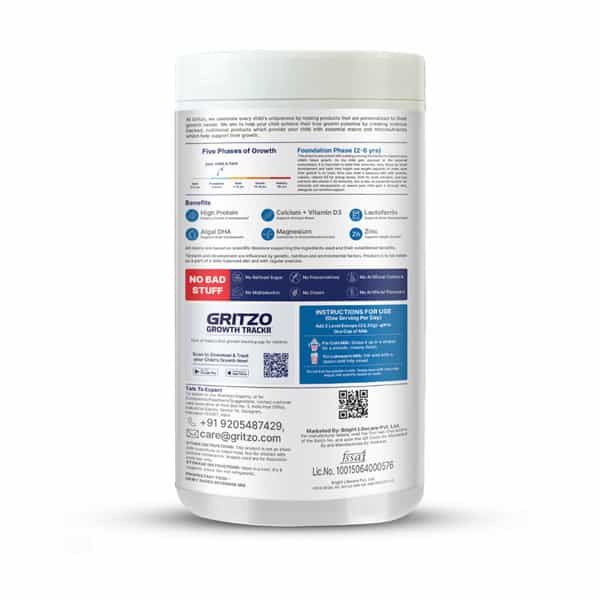 Gritzo Supermilk Growth+ | 2-6Y Boys & Girls | 7G Protein | Strawberry Swirl | 400 Gm