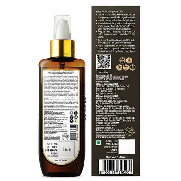 Wow Skin Science Onion Hair Oil With Black Seed Oil Extracts - Controls Hair Fall - 150 Ml