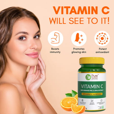 Pure Nutrition Vitamin C With Amla Extract + Zinc Supplement - 60 Veg Tablets