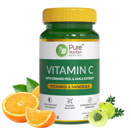 Pure Nutrition Vitamin C With Amla Extract + Zinc Supplement - 60 Veg Tablets