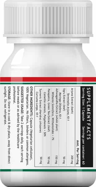 Inlife Heart Care Supplement Arjuna Moringa Ashwagandha Green Tea Curcumin -60 Vegetarian Capsules