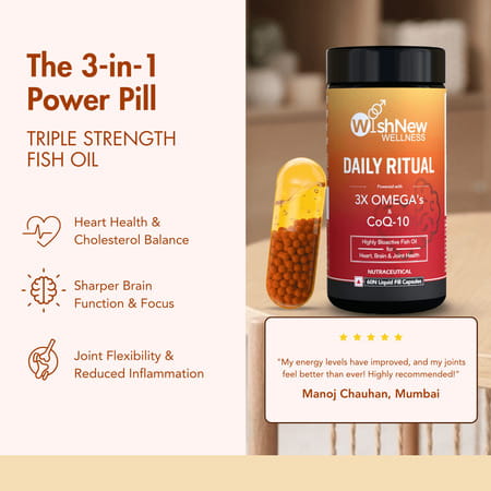 Wishnew Wellness Daily Ritual With Triple Strength Fish Oil&Coq-10 For Heart&Brain Health Pack Of 2