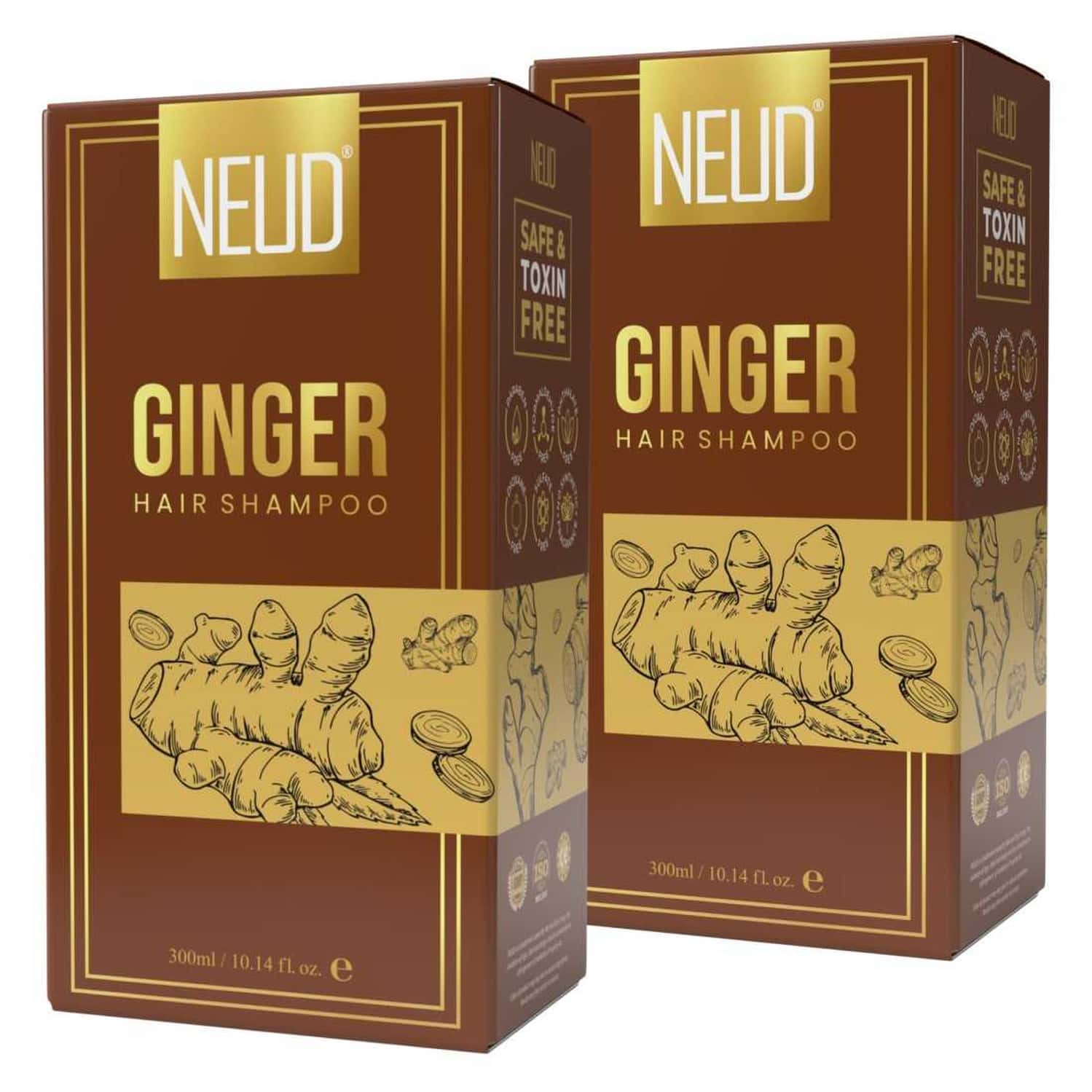 Neud Premium Ginger Hair Shampoo For Men & Women - 2 Packs (300ml Each)