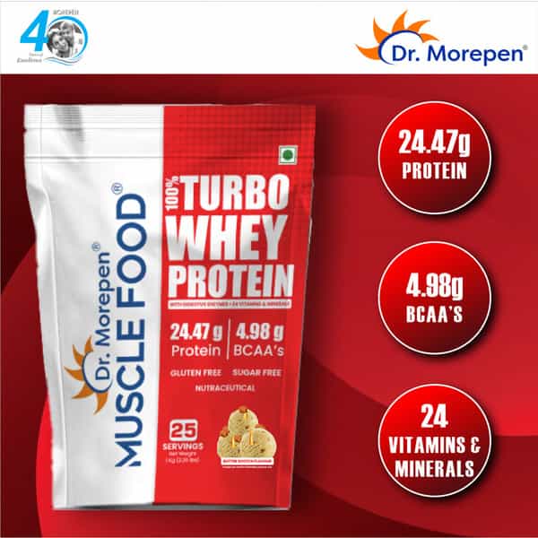 Dr. Morepen Muscle Food Turbo Whey Butter Scotch 1Kg
