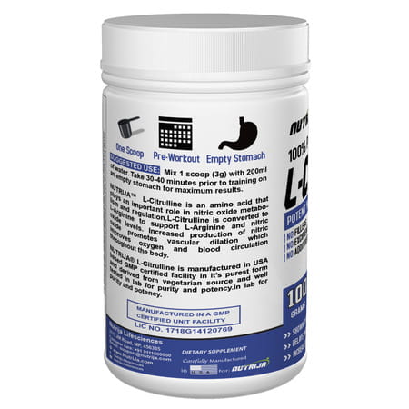 Nutrija L- Citrulline For Increased Strength & Faster Recovery (200grams | Tangy Orange)