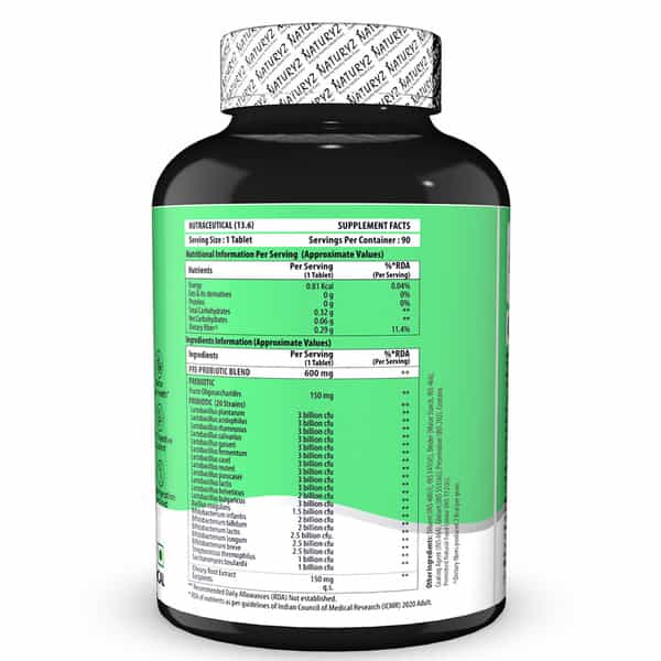 Naturyz Triple Strength Probiotic 50 Bn Cfu & 600Mg Prebiotics For Gut Health - 90 Tablets