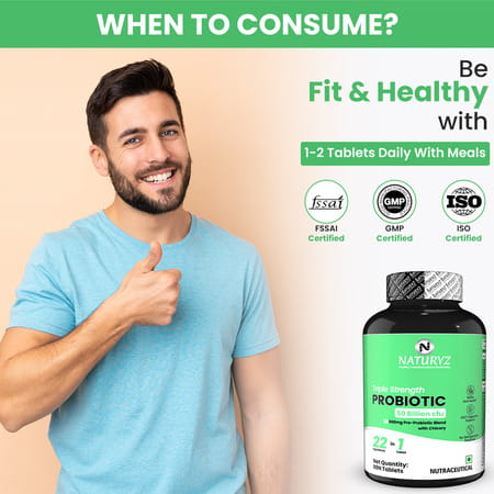 Naturyz Triple Strength Probiotic 50 Bn Cfu & 600mg Prebiotics For Gut Health - 90 Tablets