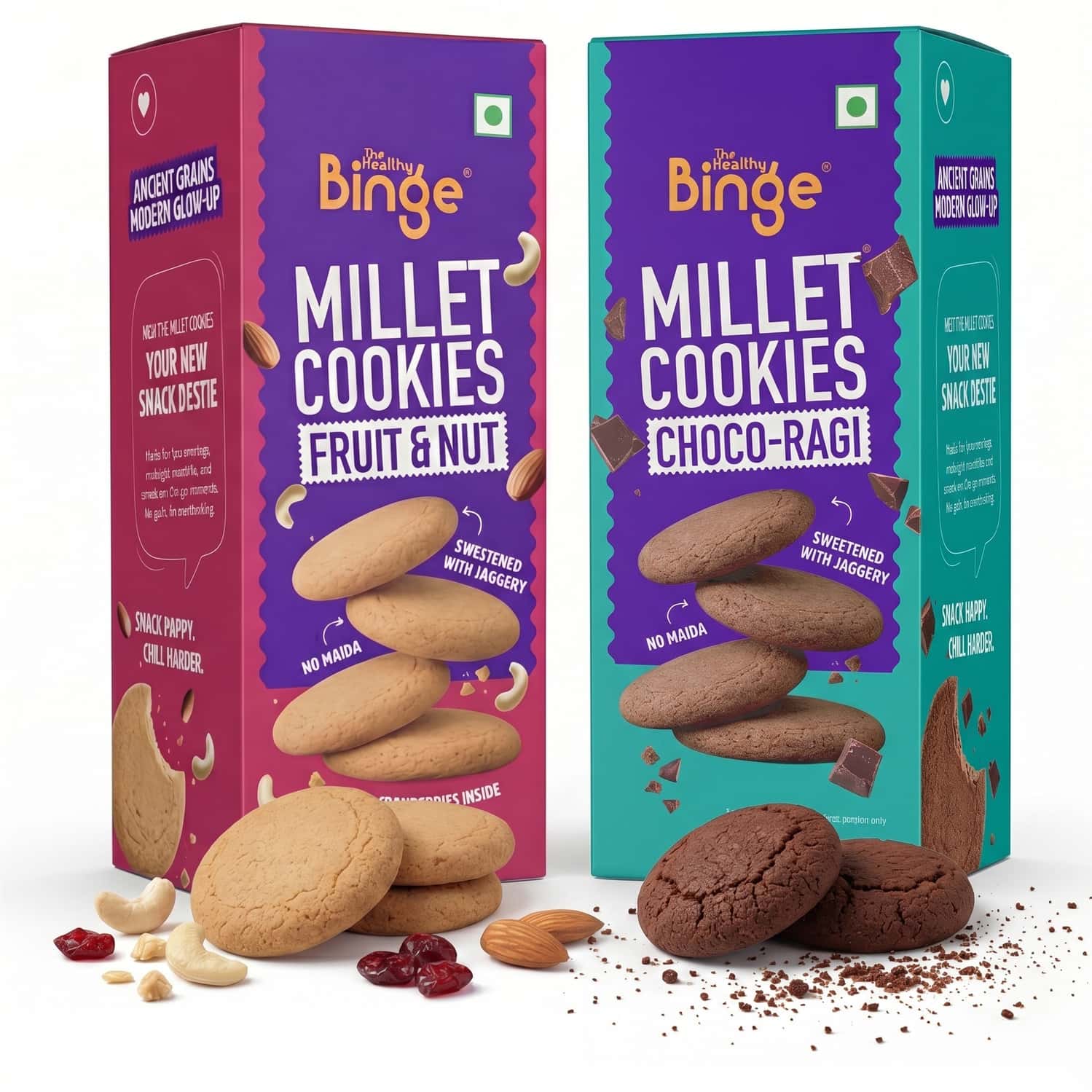 The Healthy Binge Assorted Millet Cookies Combo - Choco Ragi And Fruit & Nuts Flavor - 270g (3 Pack)