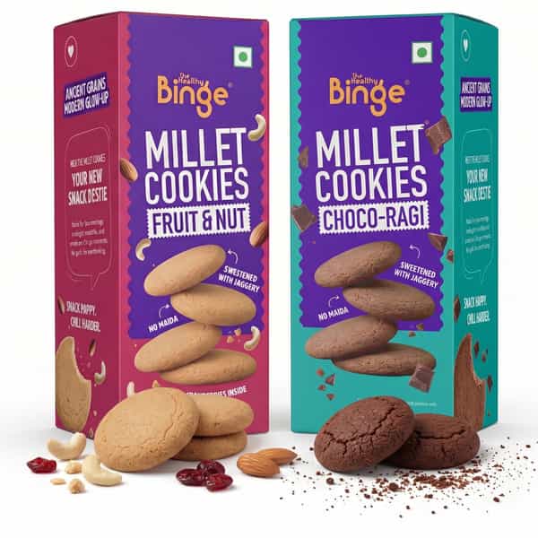 The Healthy Binge Assorted Millet Cookies Combo - Choco Ragi And Fruit & Nuts Flavor - 270G (3 Pack)