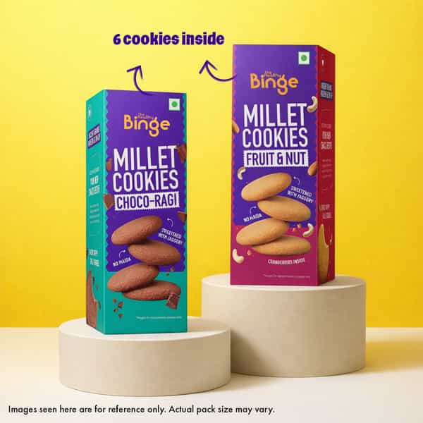 The Healthy Binge Assorted Millet Cookies Combo - Choco Ragi And Fruit & Nuts Flavor - 270G (3 Pack)