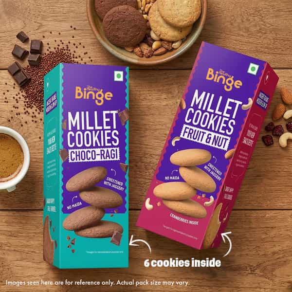 The Healthy Binge Assorted Millet Cookies Combo - Choco Ragi And Fruit & Nuts Flavor - 270G (3 Pack)