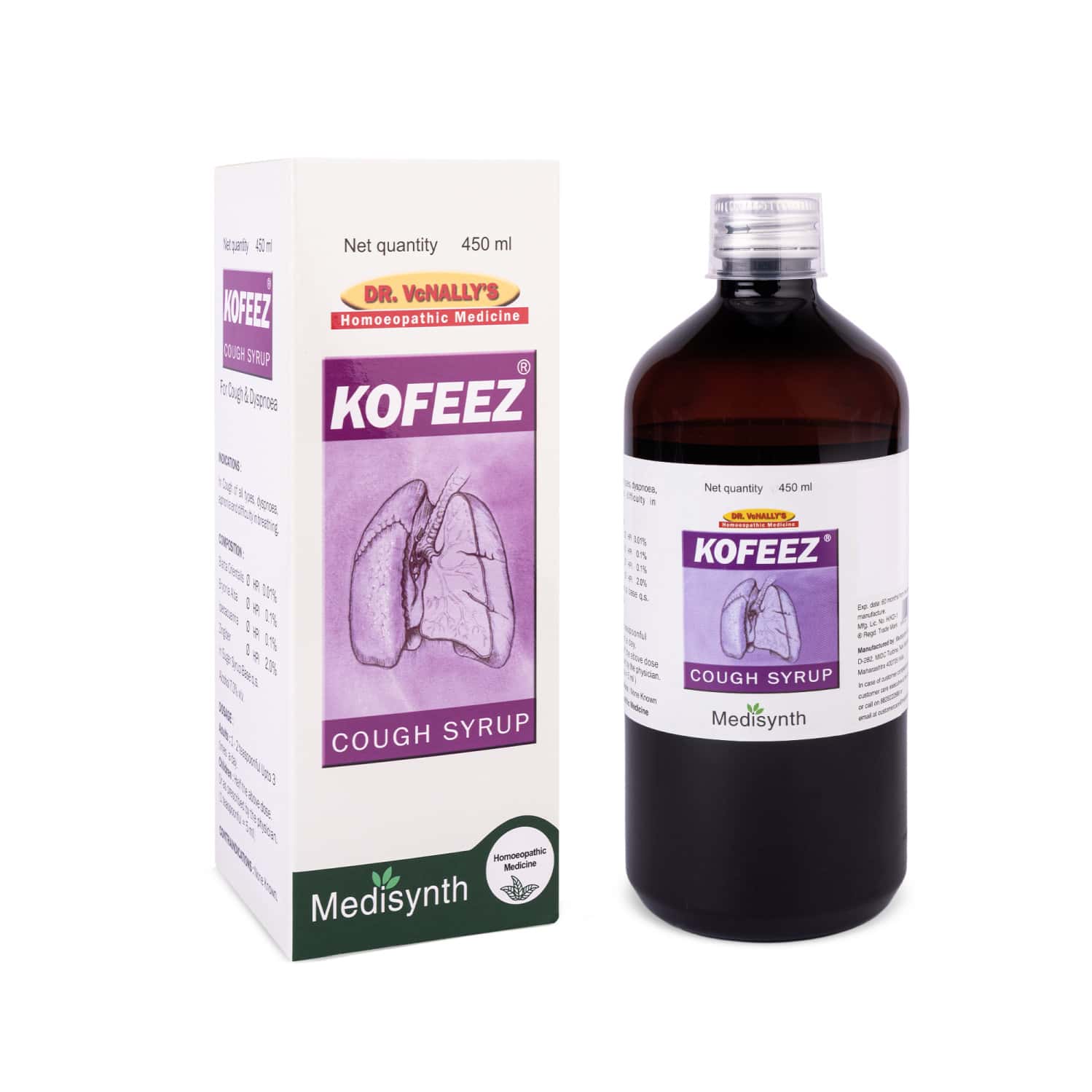 Medisynth Kofeez Cough Syrup | Homeopathic Remedy For All Type Of Cough | B.no. 784 | 450ml
