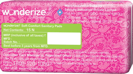 Wonderize Soft Comfort Xl Sanitary Napkins For Women - 15 Pads With Disposable Pouch
