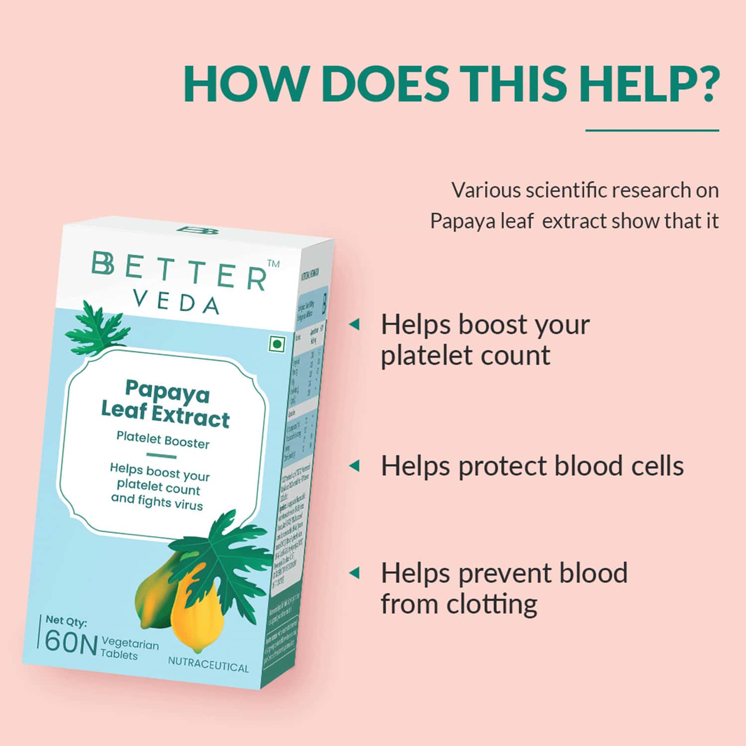 Buy BBETTER PAPAYA LEAF EXTRACT VEG 60 TABLETS Online & Get Upto 60