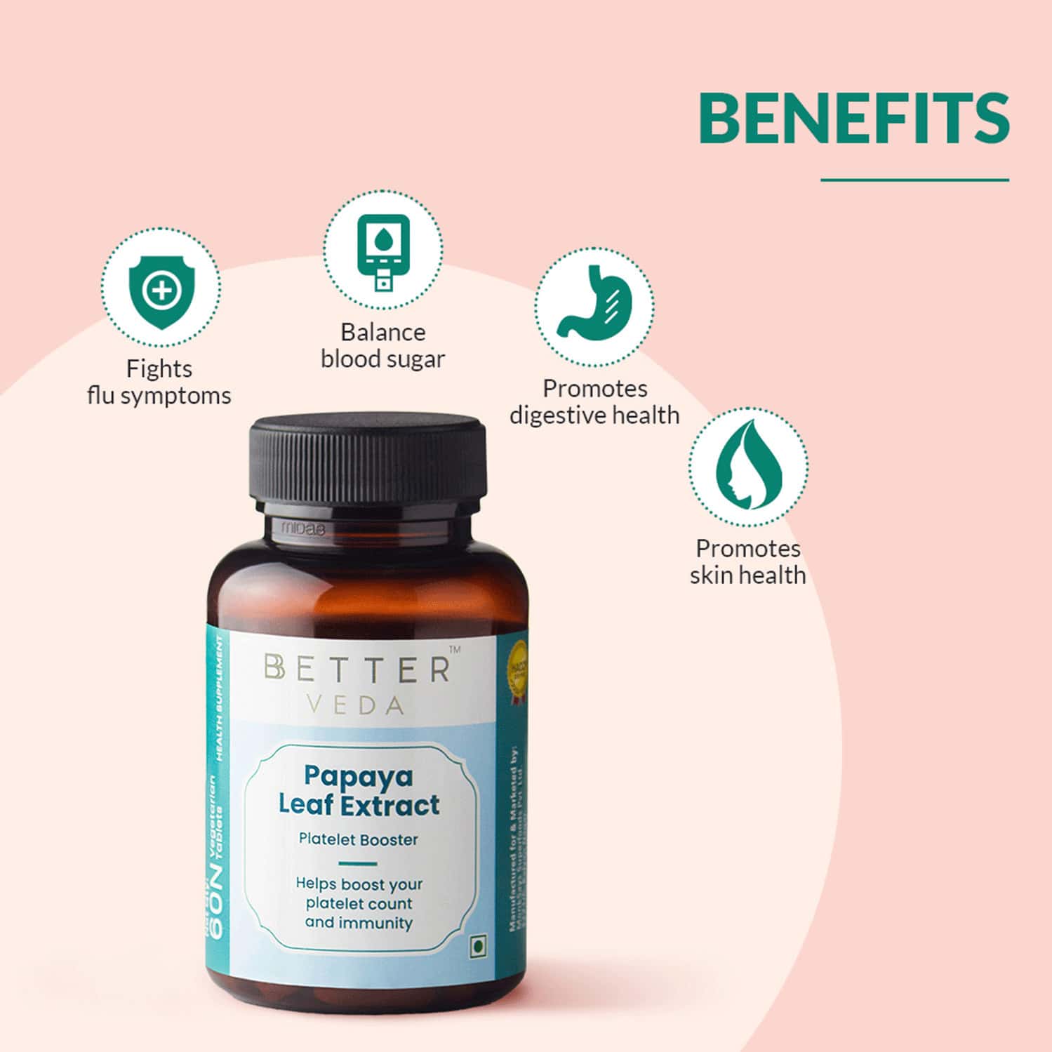 Buy BBETTER PAPAYA LEAF EXTRACT VEG 60 TABLETS Online & Get Upto 60